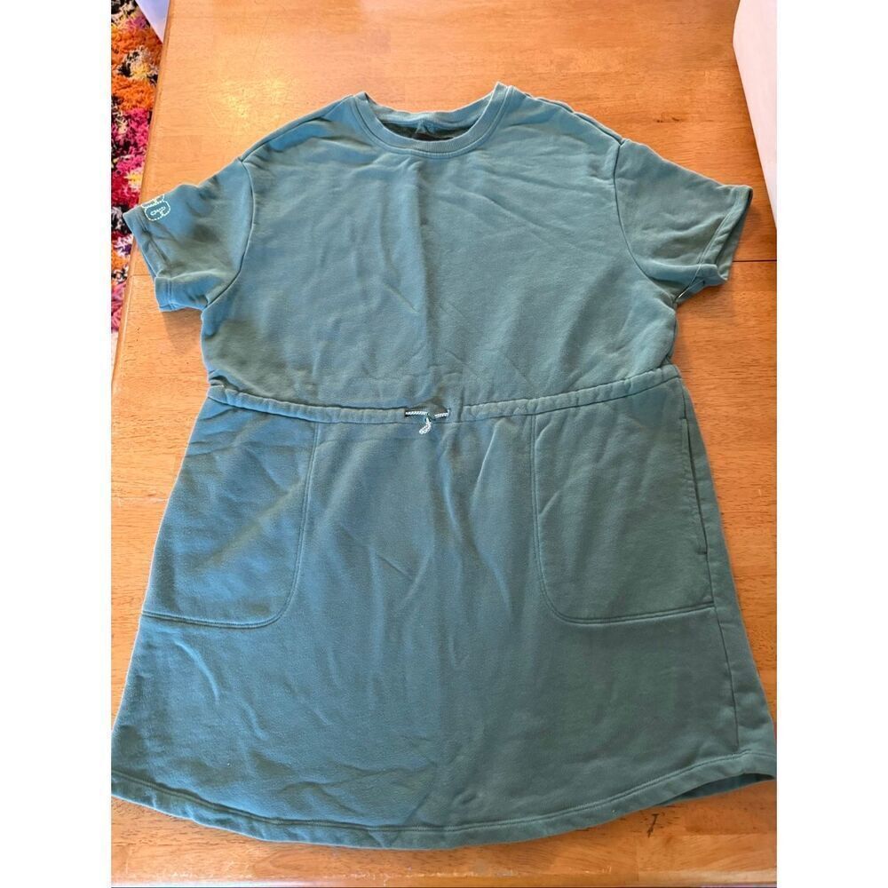 UGG Australia sweater dress in a green color, featuring short sleeves drawstring